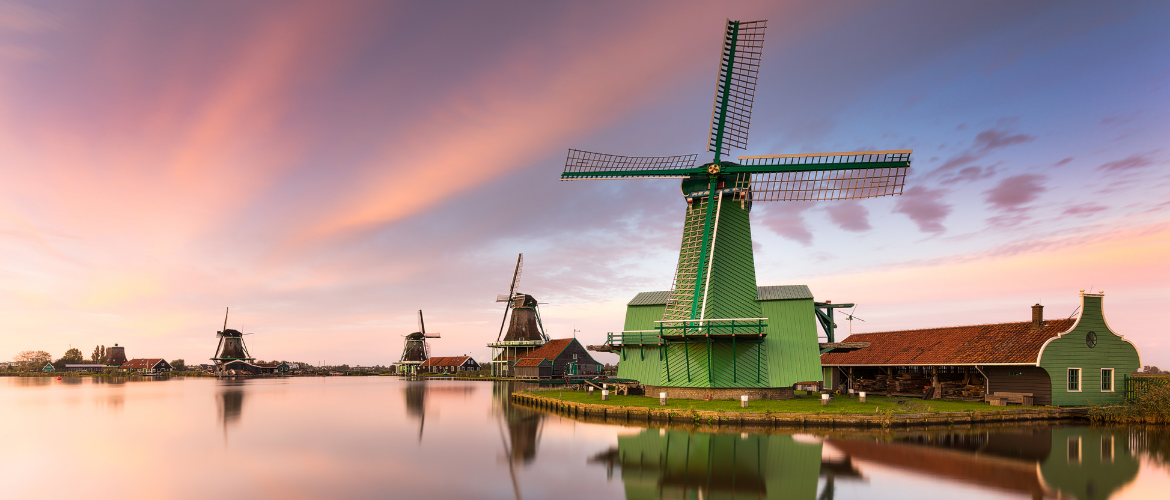 Discover Old Holland: The Zaan region with windmills village ‘Zaanse Schans’.