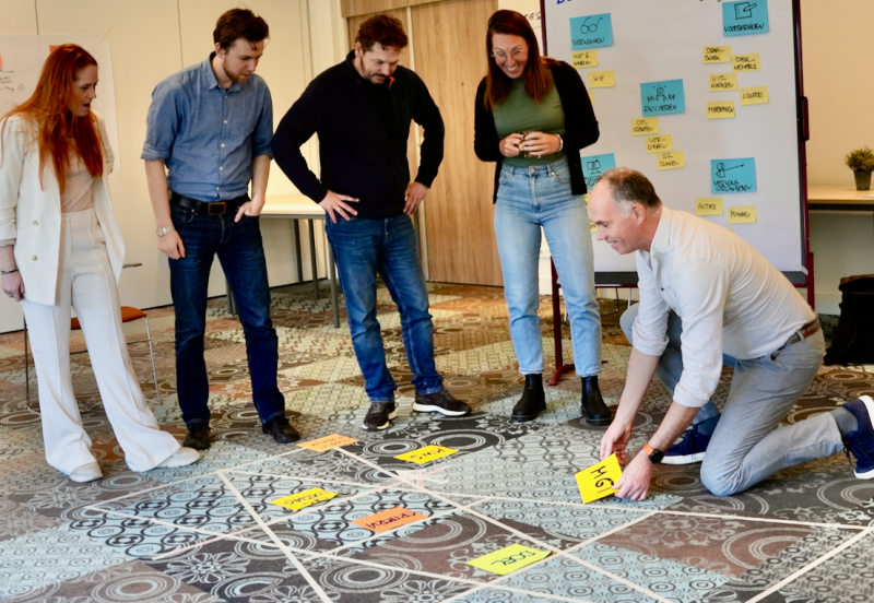 Uitleg managementfuik met tape op de vloer faciliteren als een pro kaal