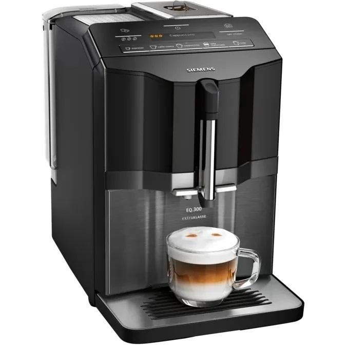 Siemens machine à café EQ.300 ExtraKlasse Inox foncé, noir lustré TI355F09DE