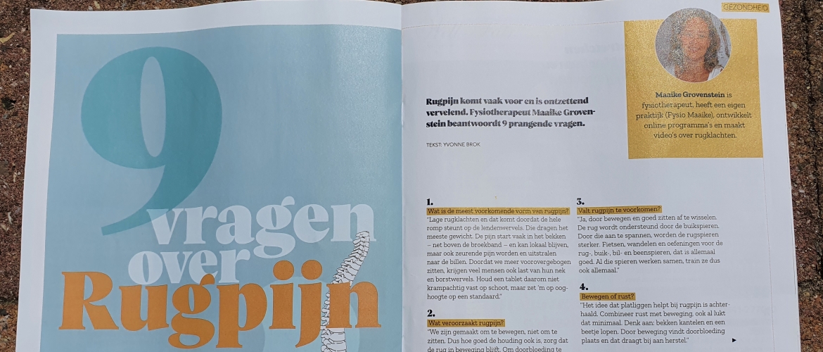 Fysio Maaike als rugklachten expert in Blijtijds Magazine