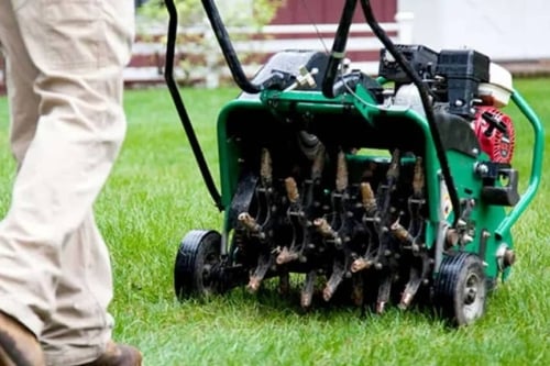 verticuteren en gazon aanleggen