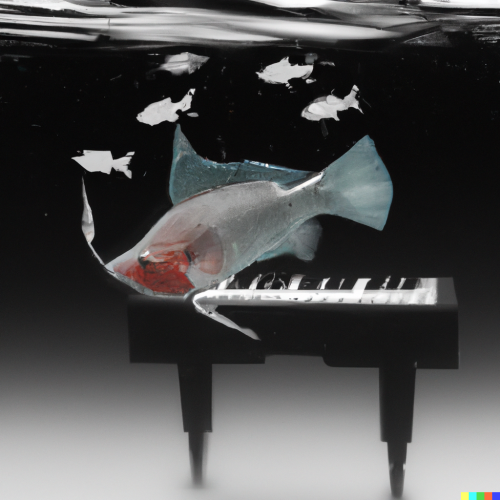 DALL·E - fish playing the piano under water!