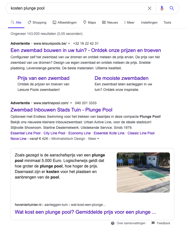 Voorbeeld van goede vindbaarheid in Google goede vindbaarheid in Google (Hoogeveen)