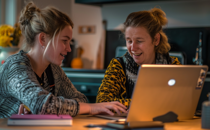 moeder en dochter achter de laptop