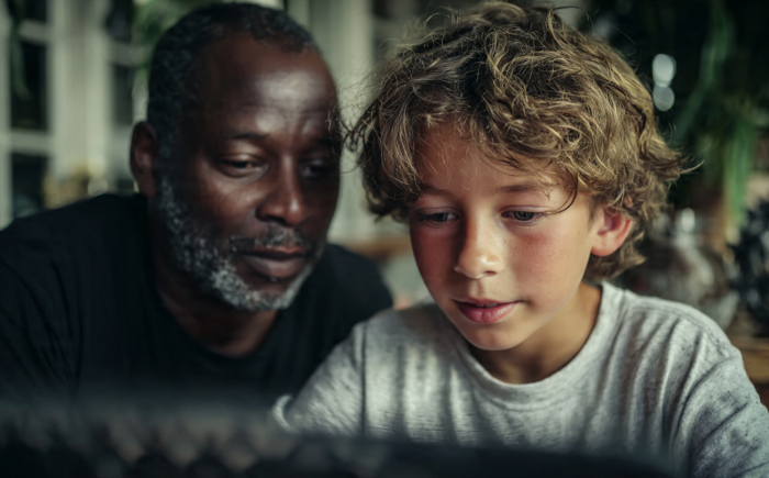 vader en zoon achter de computer