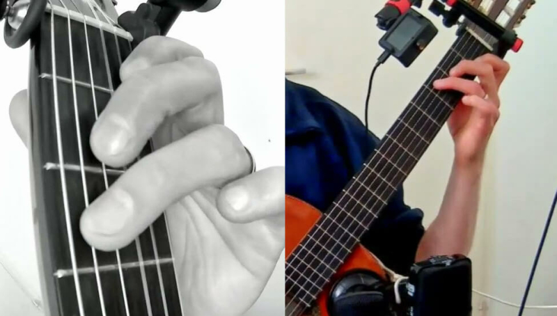 C-akkoord op gitaar voorbeeld foto met schuine hand