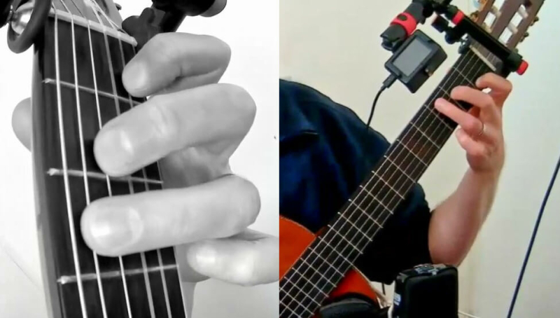 C-akkoord op gitaar voorbeeld foto met rechte hand