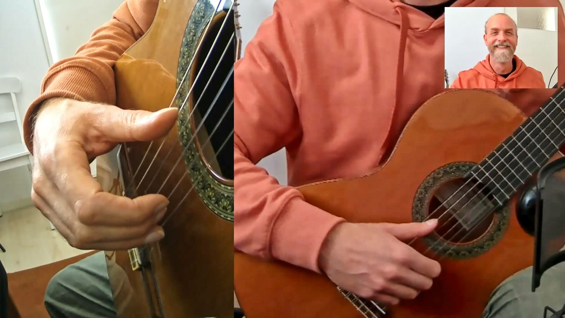 gitaarles online met webcam, houding van rechterhand