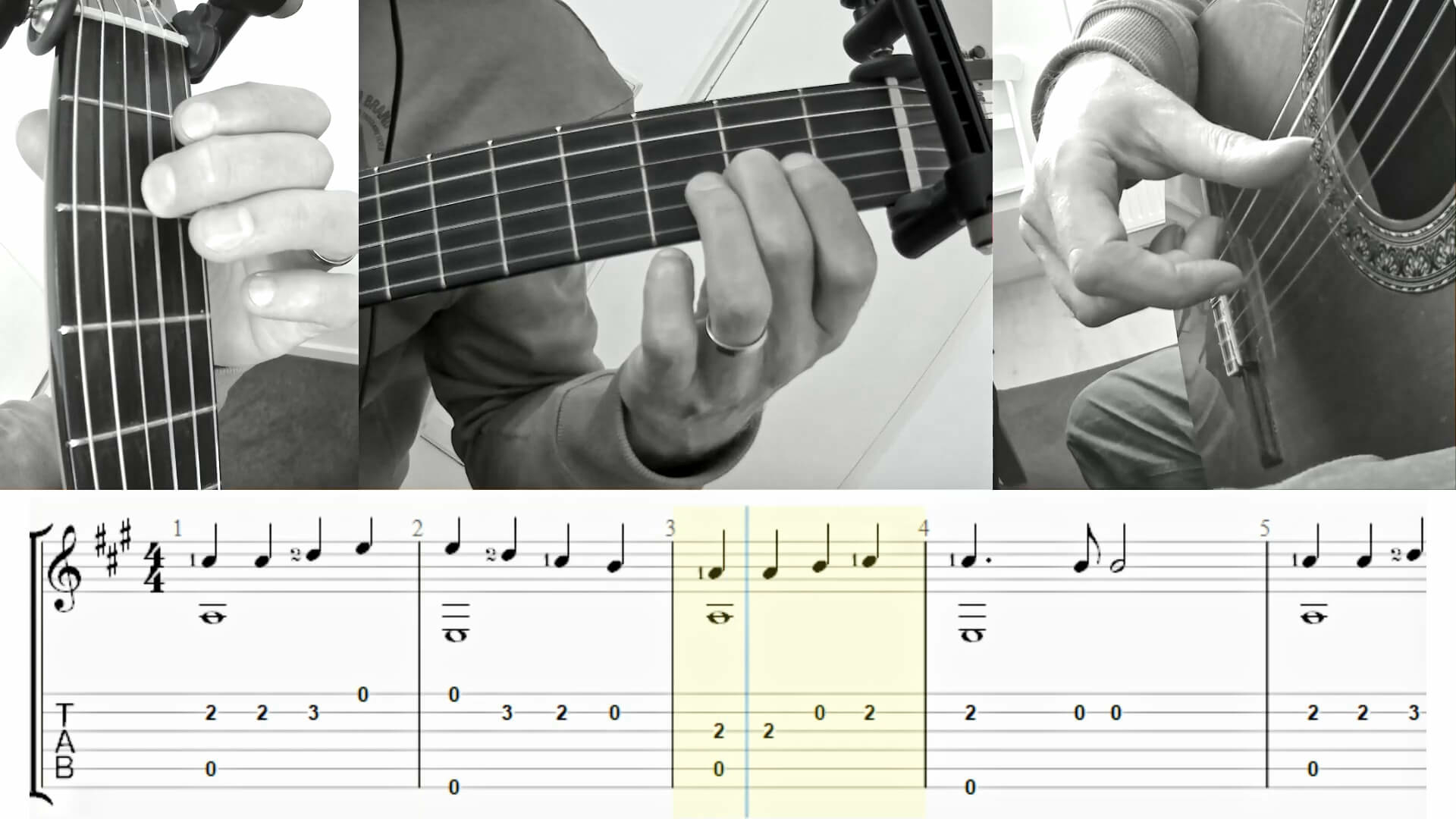 gitaarles online via de webcam, beeld bij voorspelen van een liedje