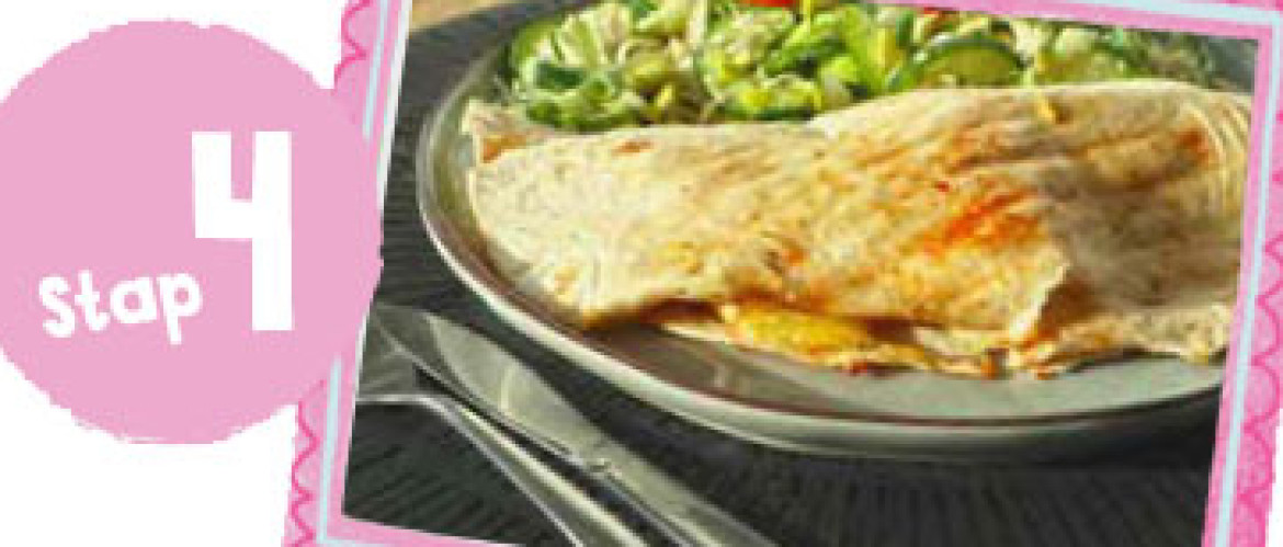 1op1 recept Quesadilla Hawaï met rauwkostsalade