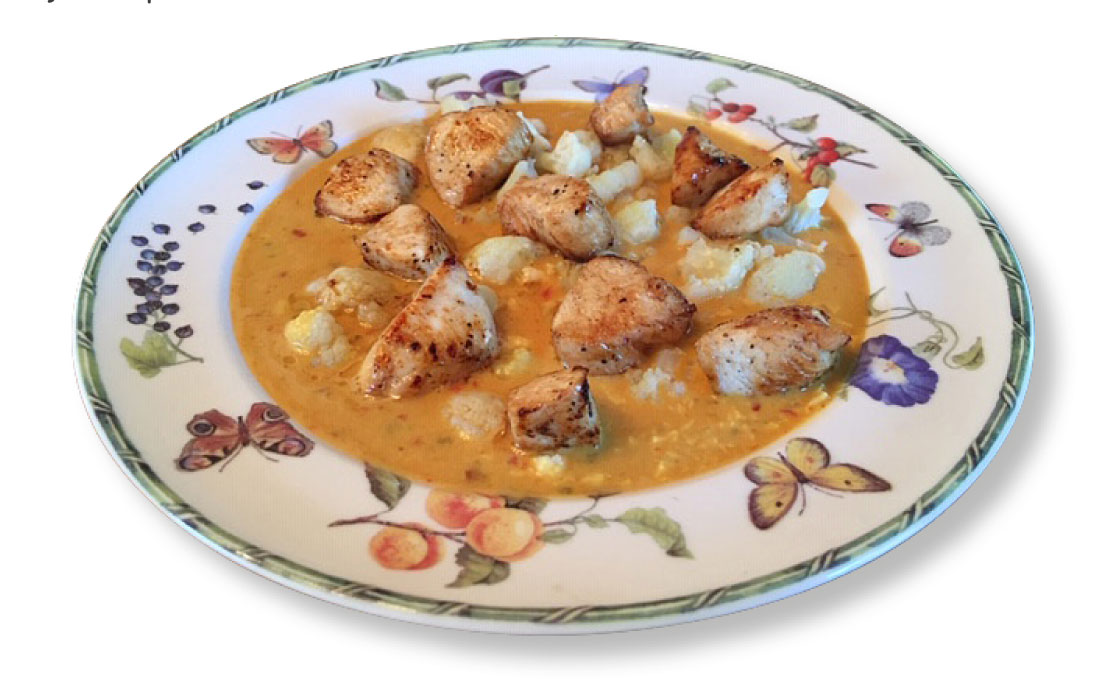 Indiase Tikka Curry met bloemkoolroosjes en kipfilet