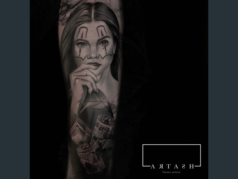 clown chicano vrouw realisme tattoo