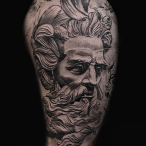 tattoo van griekse god black and grey tattoo almere