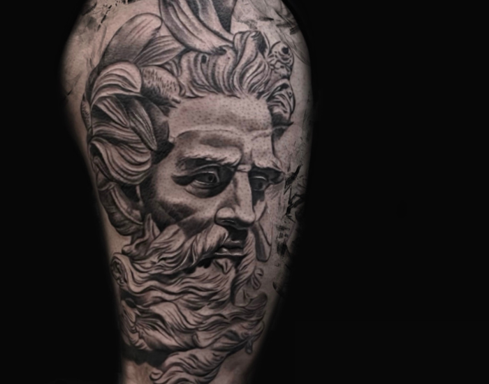 tattoo van griekse god black and grey tattoo almere