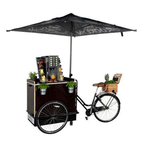 Een dispenser van Grapos voor evenementen op een bakfiets