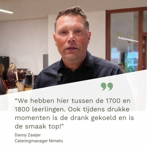 Danny van Nimeto is tevreden met z'n systeem van Grapos Bij Nimeto in Utrecht tappen leerlingen duurzame frisdranken in plaats van flesjes en blikjes.
