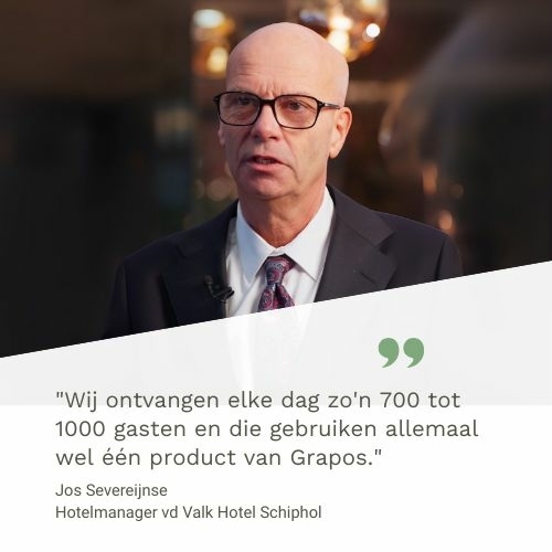 Grapos levert frisdranken en vruchtensappen aan van der Valk Hotel Schiphol Elke gast neemt wel een drankje van Grapos tijdens zijn bezoek, zegt de hotelmanager van van der Valk Hotel Schiphol