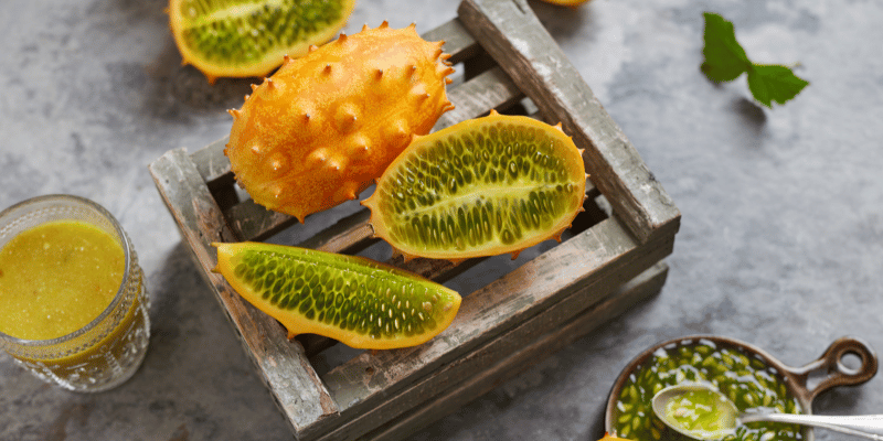 Kiwano Excotisch fruit Kennisboek Fruit Grenzeloos Gastvrij.png