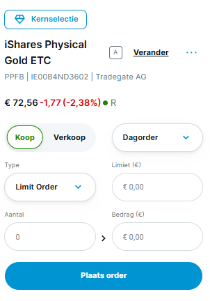 orderticket-goud-etc-degiro Limietorder instellen voor een goud ETC in DEGIRO.