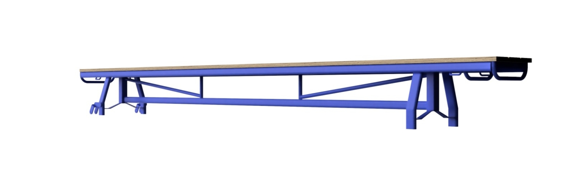 Blauwe gymbank – robuuste turnbank voor school en sportzaal Afbeelding van een stevige blauwe gymbank met houten zitvlak, geschikt voor gymnastiek en sportonderwijs