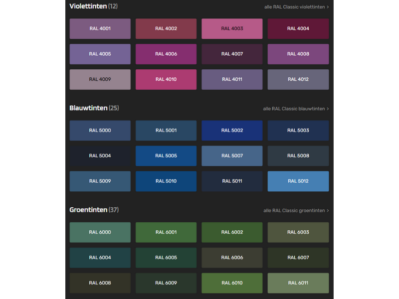 Personaliseer jouw Gymbank, kies uit de RAL kleuren Violet Blauw en Groen