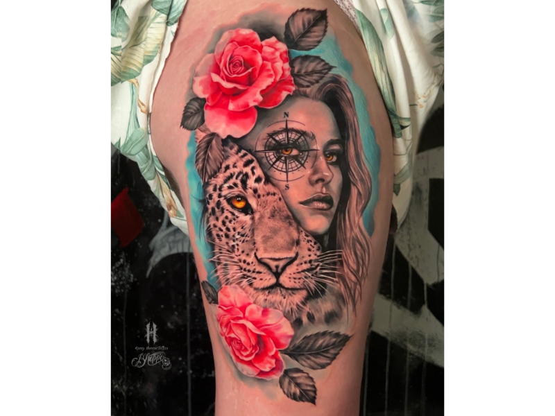 Hannon tattoos izegem Jaguar vrouw tattoo