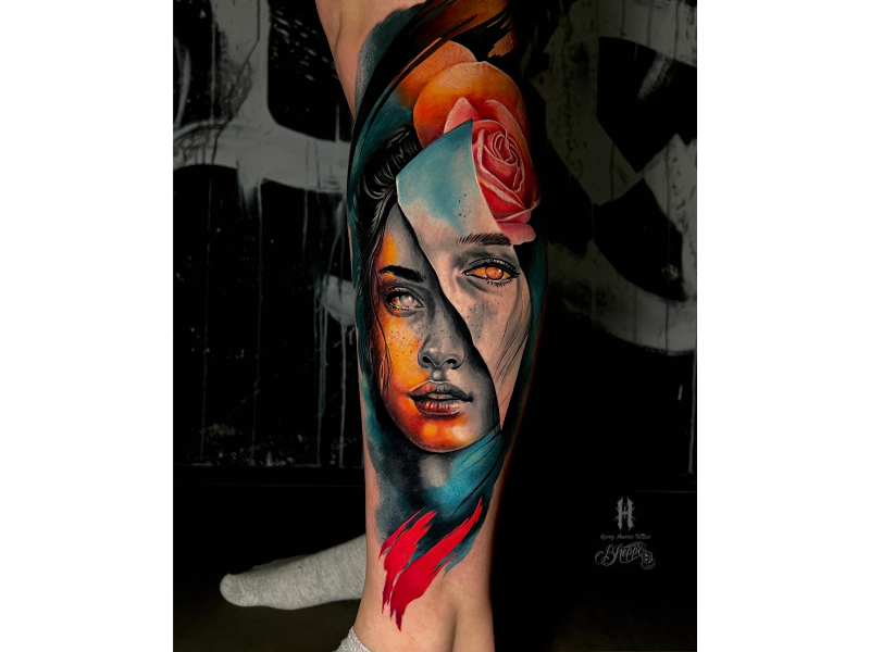 tattoo portret realisme vrouw met kleur
