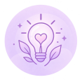 Paars pictogram van een gloeilamp met hart als symbool voor bewustwording en inzicht