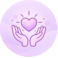 Paars pictogram van een hart in handen als symbool voor emoties toelaten en loslaten