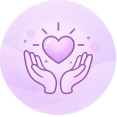 Paars pictogram van een hart in handen als symbool voor emoties toelaten en loslaten