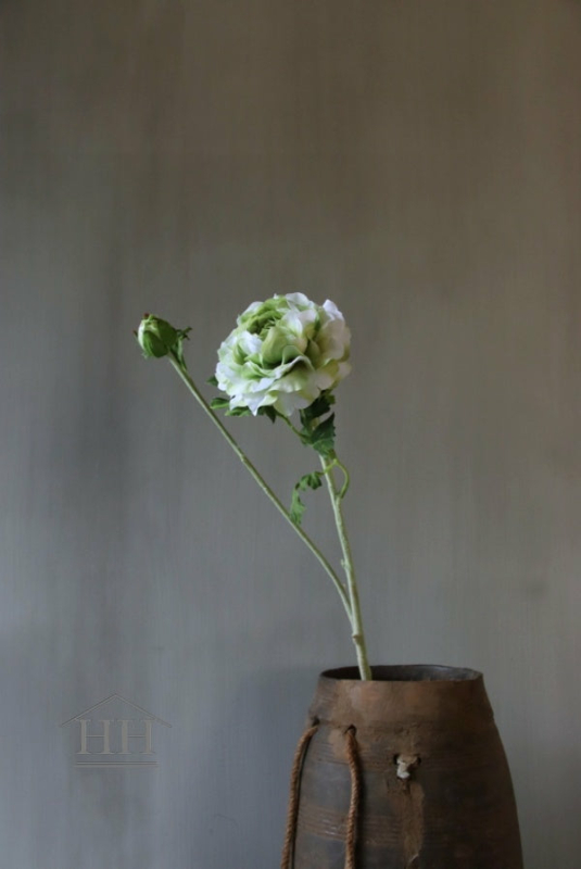 Stijlvolle wit-groene ranonkel zijden kunstbloem