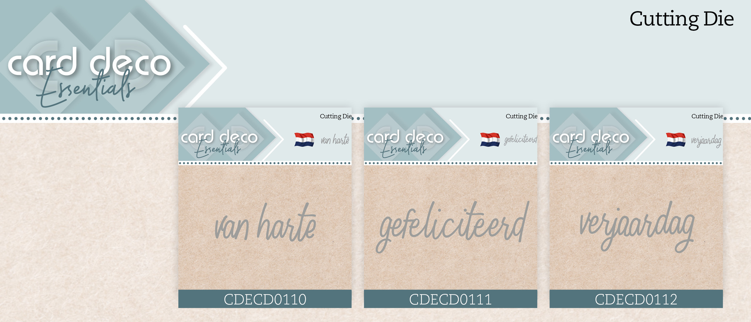 Nieuwe tekst Dies van Card Deco Essentials (CDECD0110 t/m CDECD0112)
