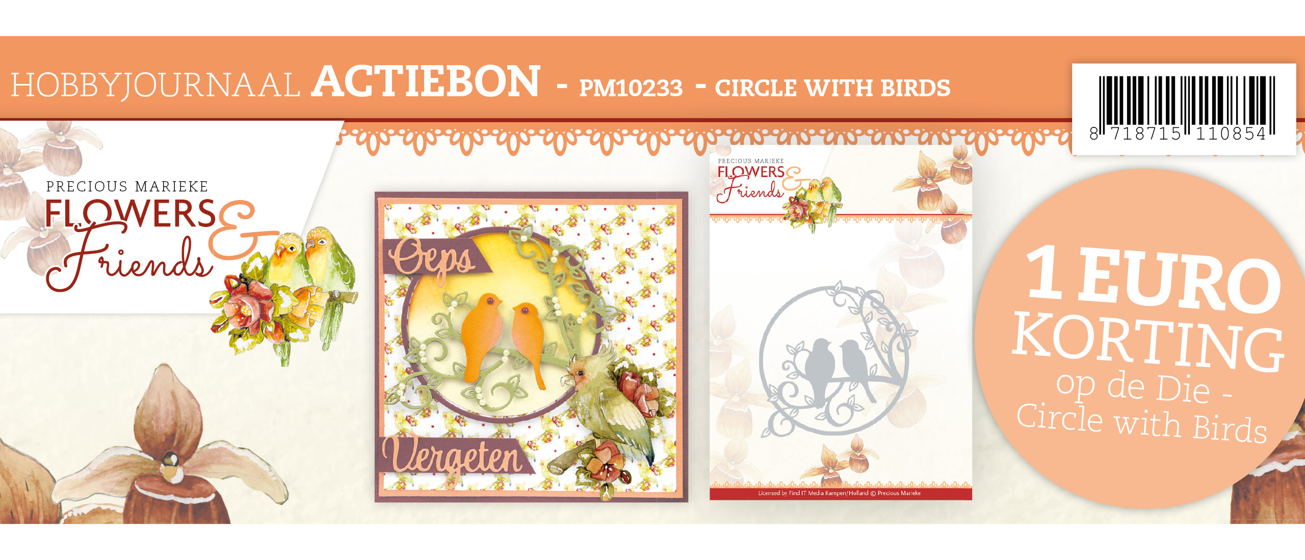 Cadeautje: gratis download van de actiebon voor €1,-- korting op de snijmal Circle with Birds (PM10233)