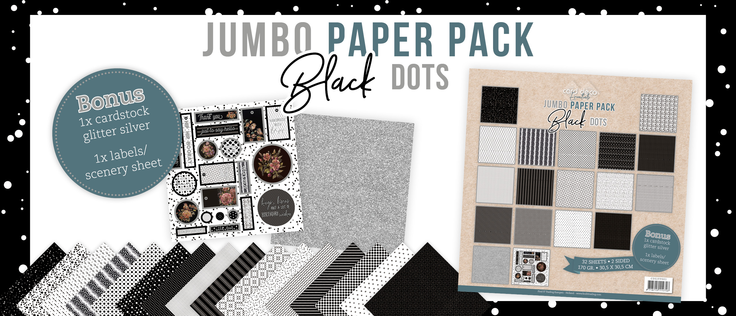 Card Deco Essentials - Jumbo Paperpack Black Dots  (CDEJPP001)