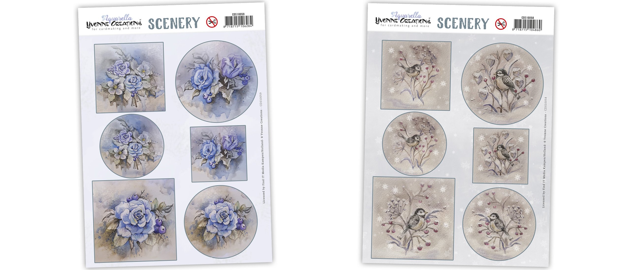 Nieuwe Scenery - Yvonne Creations - Aquarella met Wintervogels en bloemen