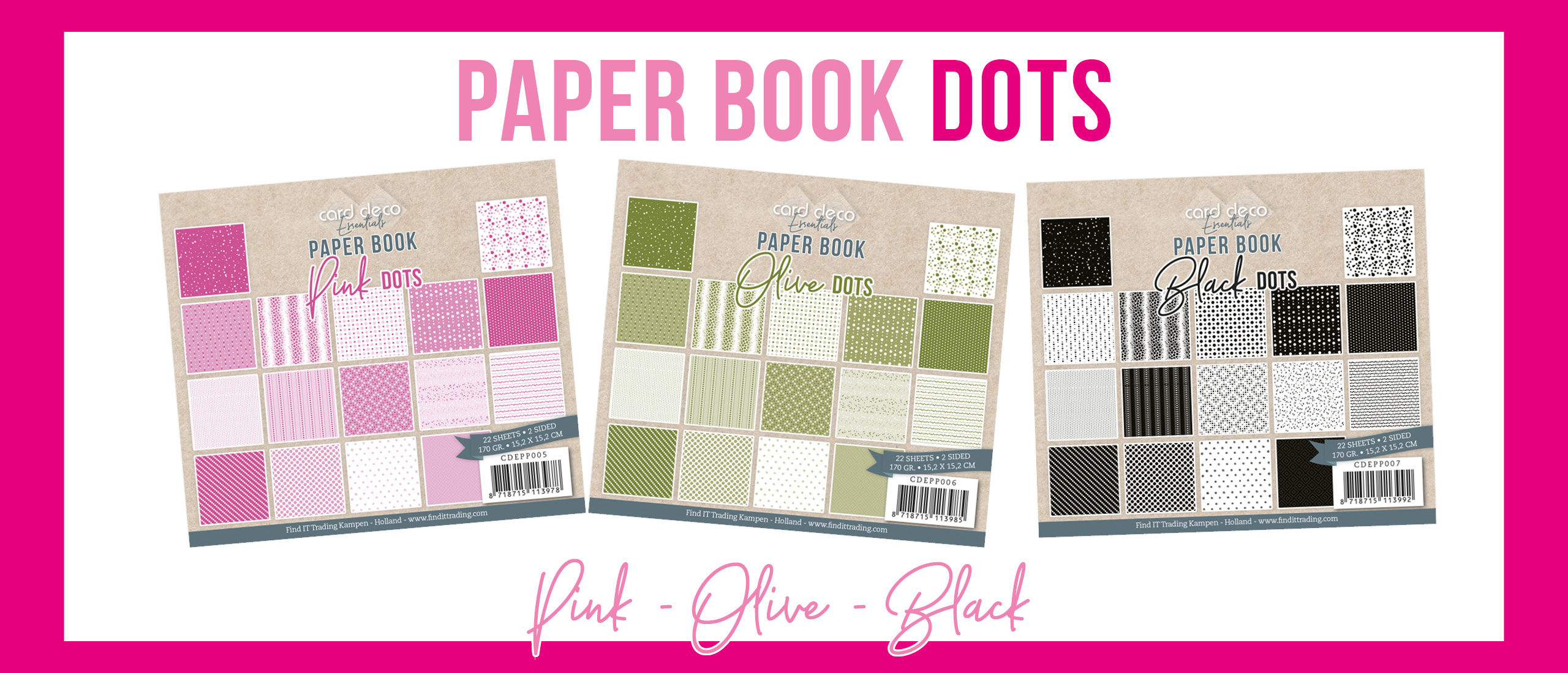 Card Deco Essentials - Paperbook Black, Pink en Olive (CDEPP005-CDEPP006-CDEPP007)