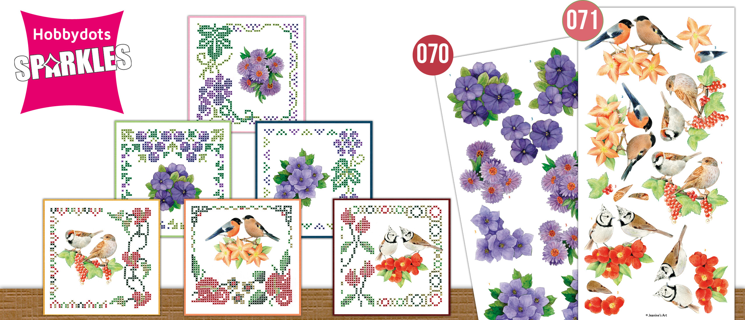 Sparkles Set nr. 70 en 71 - Jeanine's Art - Purple Flowers & Red Birds (SPDO070-SPDO071)