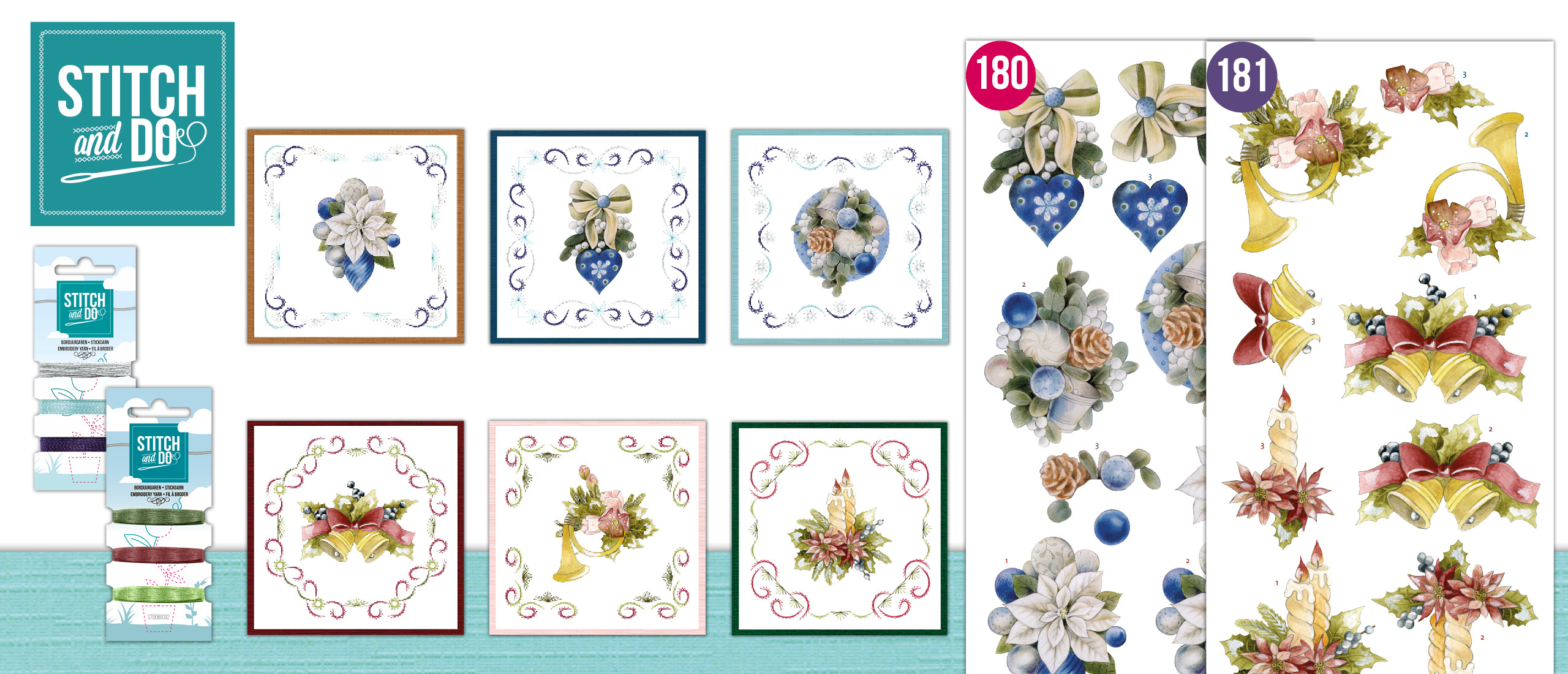 Stitch and Do Set 180-181: Jeanine's Art - A Perfect - Blue Christmas Flowers + Precious Marieke - Golden Christmas - Christmas Bells (STDO180-STDO181)
