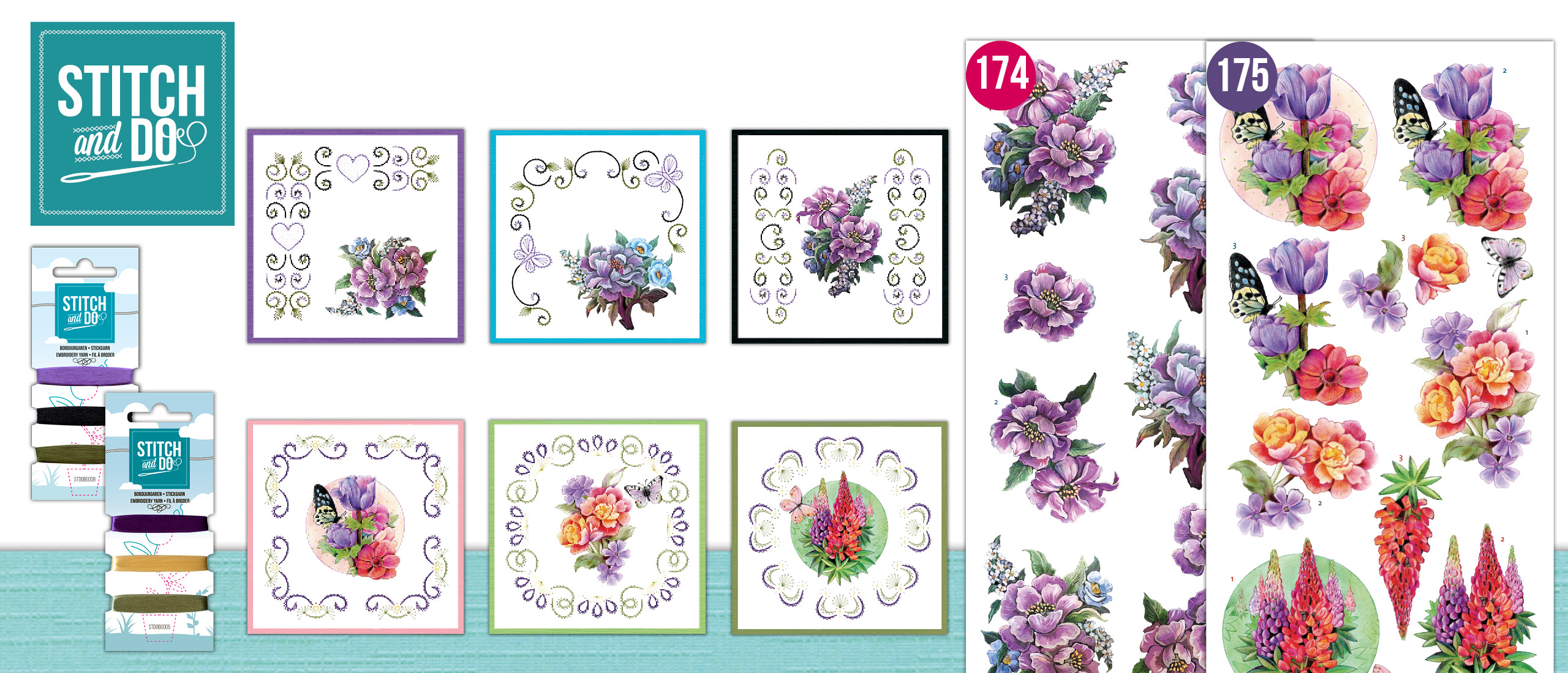 Stitch and Do set nr 174 en 175 - Yvonne Creations - Graceful Flowers & Jeanine's art - Perfect Butterfly Flowers (STDO174-STDO175)