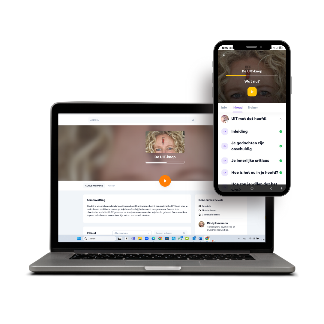 De UIT-knop cursus op laptop en smartphone - online cursus stoppen met piekeren - Hoofdregisseur