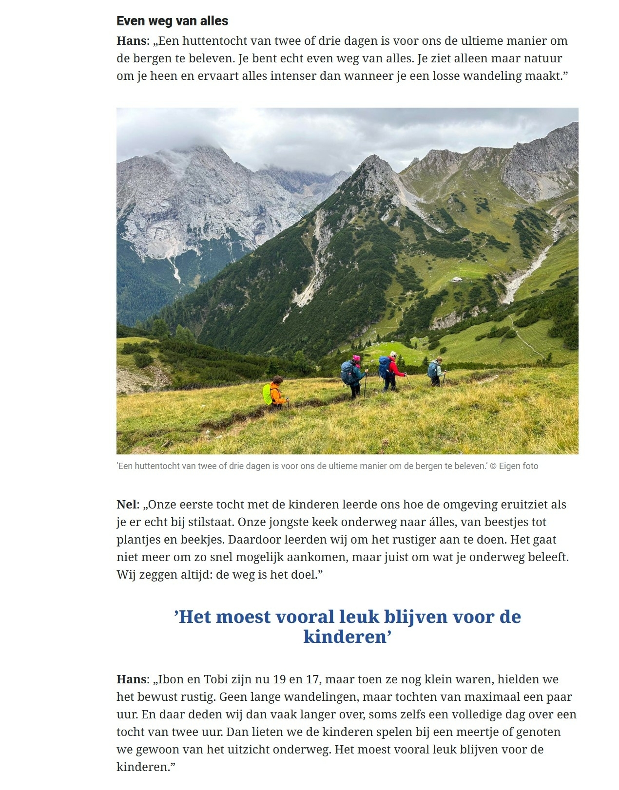 artikel-telegraaf-vrouw-huttentocht-met-kinderen-gezin-oostenrijk-vakantie-zomer-2026-2