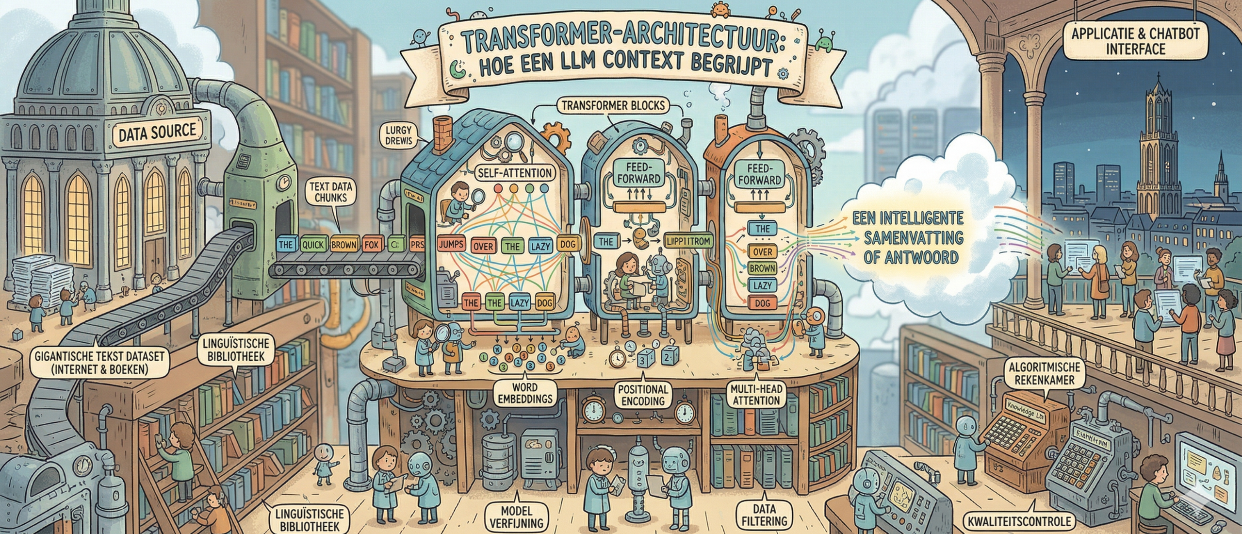 Illustratie van een Large Language Model Transformer