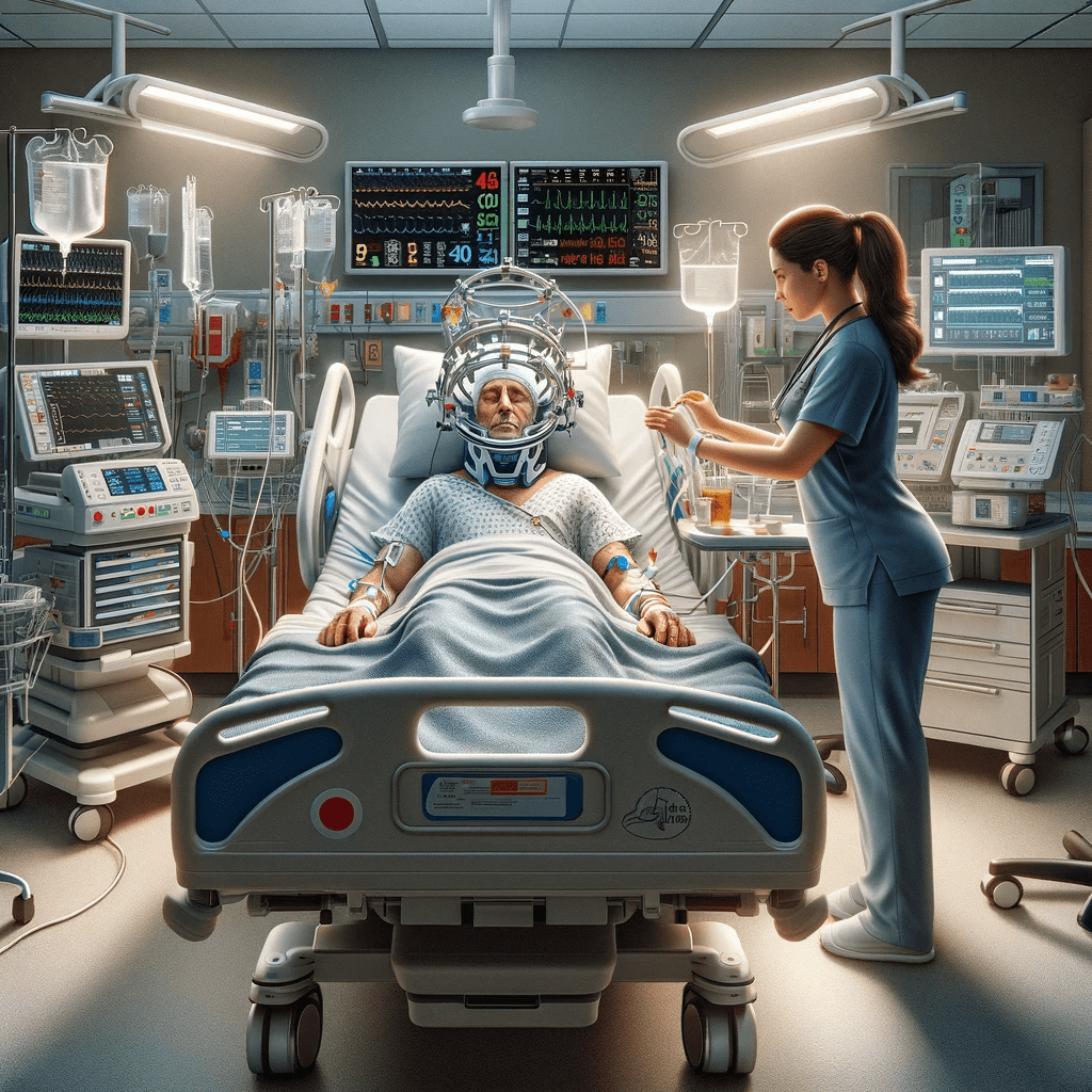 trauma patient op een intensive care met halo tractie