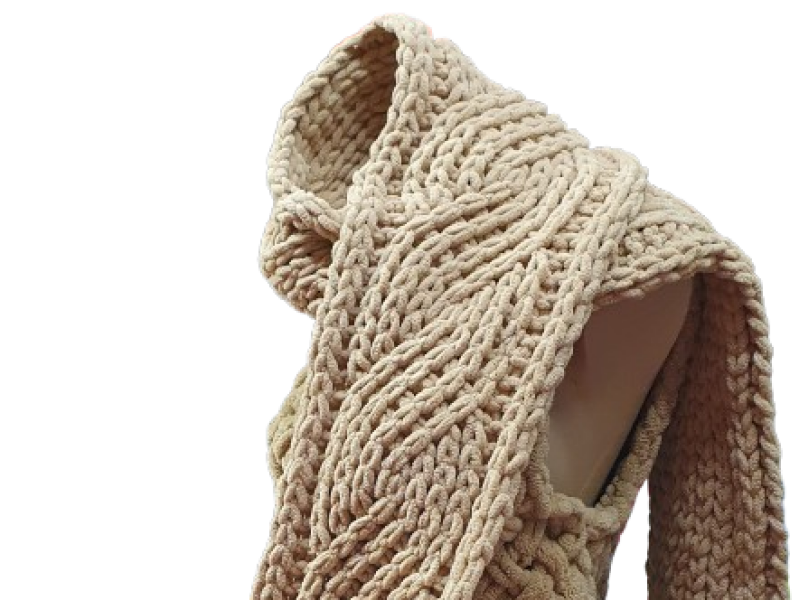 Dubbelgebreide kabelsjaal van puffy fine