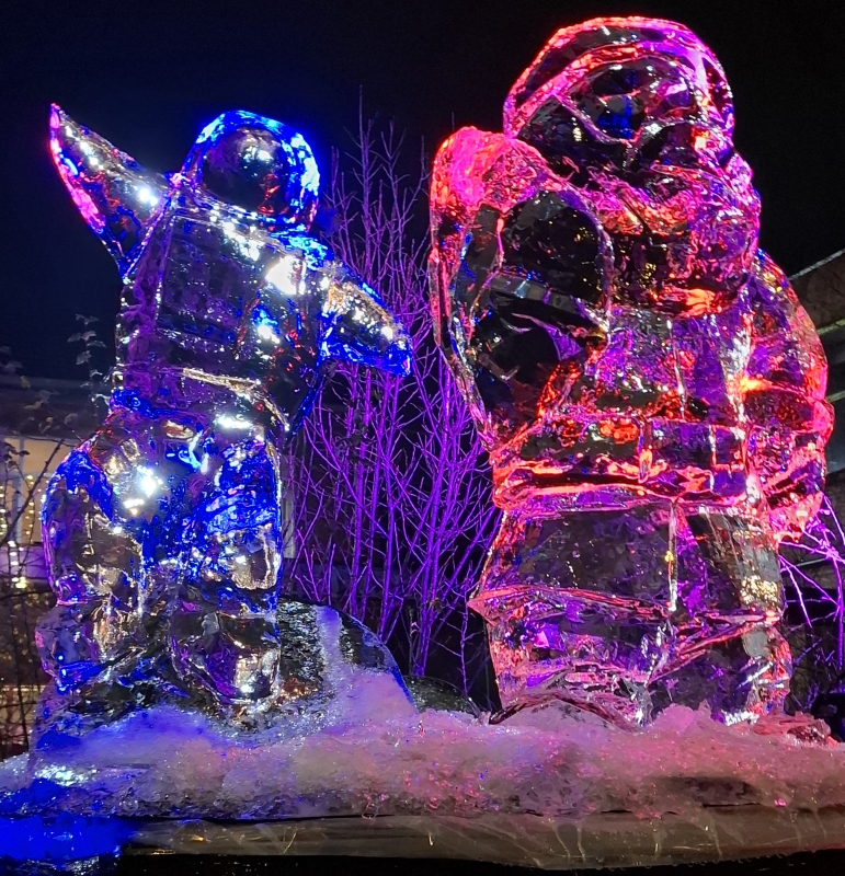 uiteindelijke resultaat demonstratie ijssculpturen Kerstmarkt Beringen