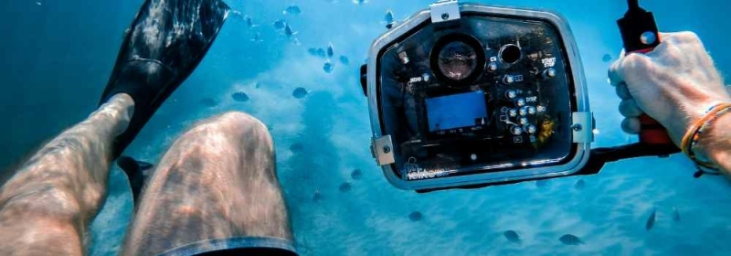 Professionele onderwatercamera onder het water