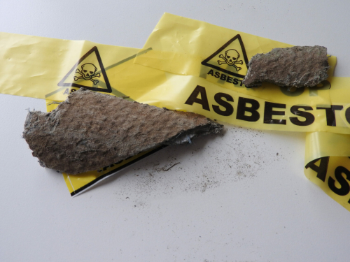 staal van asbest met geel lint