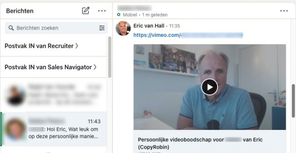 LinkedIn video message privacy blurred