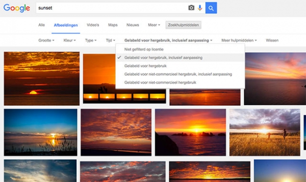 google search gelabeld hergebruik inclusief aanpassing sunset