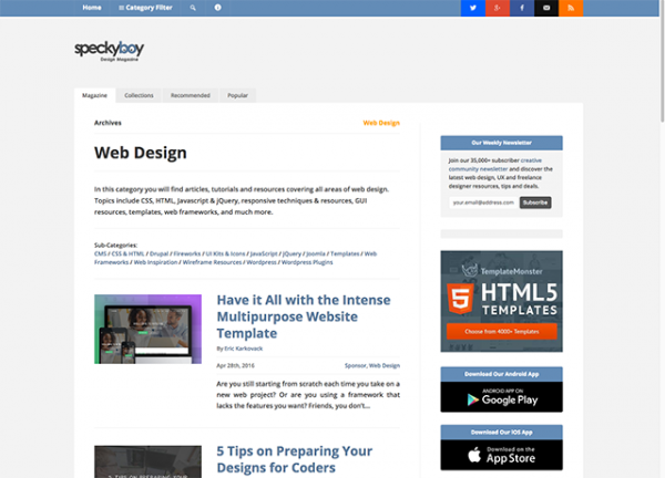 webdesign inspiratie site speckyboy